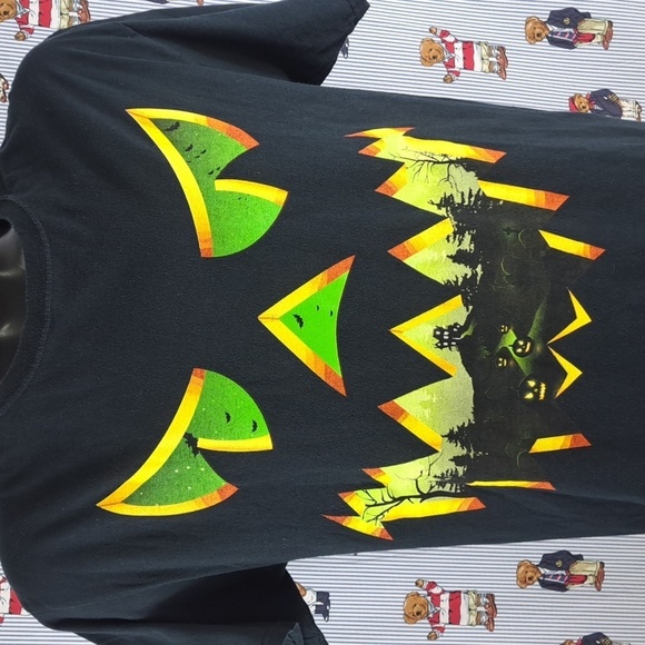 Jack-o-lantern big graphic black & green LG Halloween goth horror t-shirt - Picture 2 of 6